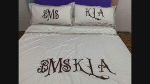 Monogram 400TC Cotton Classic Embroidery Sateen Solid Duvet Cover Set