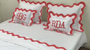 Monogram 400TC Applique Scalloped Embroidery Cotton Duvet Cover Set