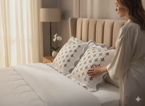 Fleur-de-Lis Embroidered Double Scalloped Pillow Cover