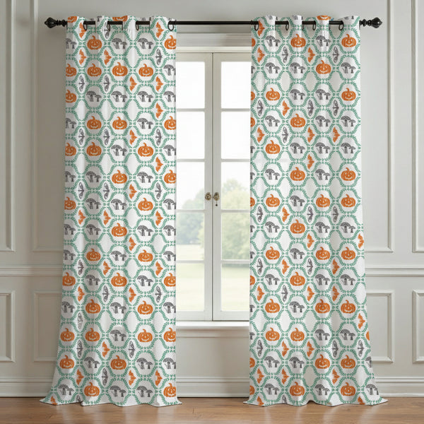 Pumpkin Printed Curtain (Set Of 2) For Halloween