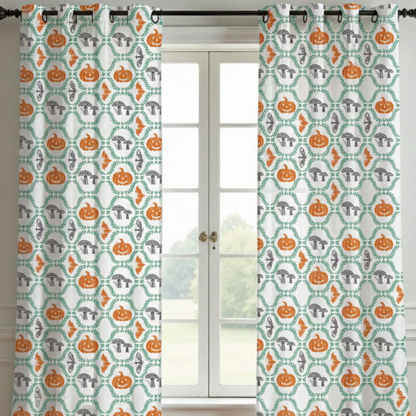 Pumpkin Printed Curtain (Set Of 2) For Halloween
