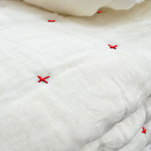 Plus-Stitch Linen Bed Coverlet