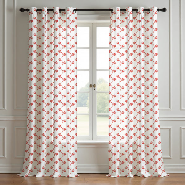 Red Tulip Curtain (Set Of 2)