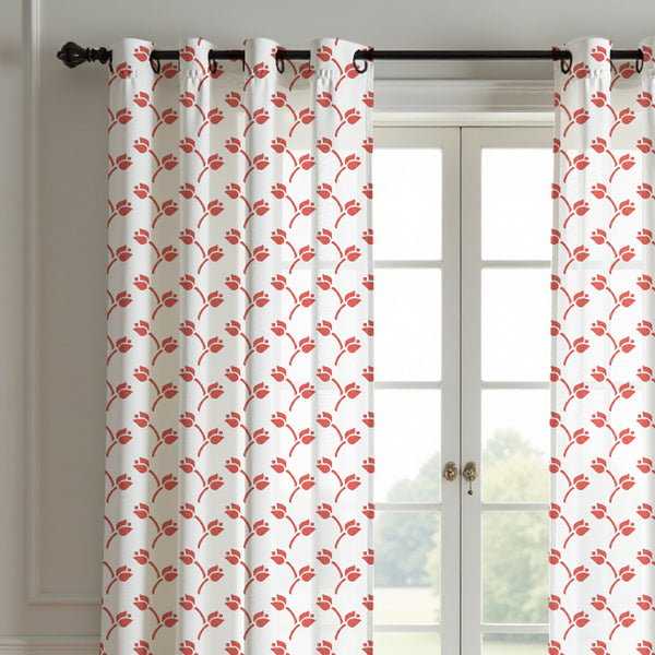 Red Tulip Curtain (Set Of 2)