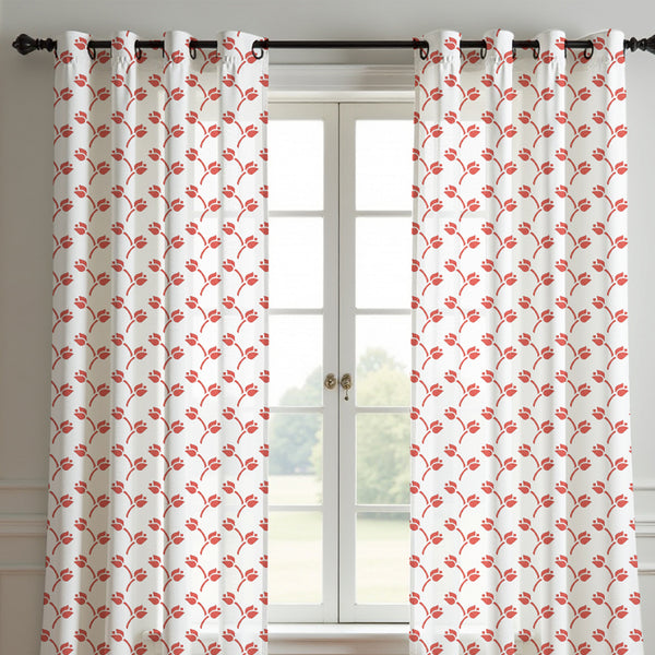 Red Tulip Curtain (Set Of 2)