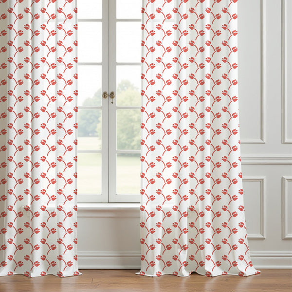 Red Tulip Curtain (Set Of 2)