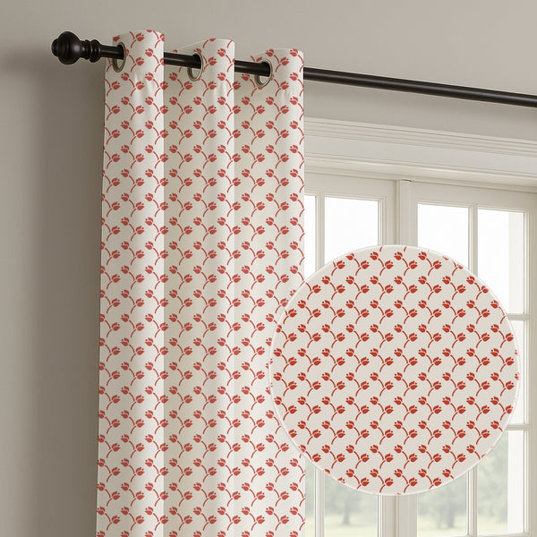Red Tulip Curtain (Set Of 2)