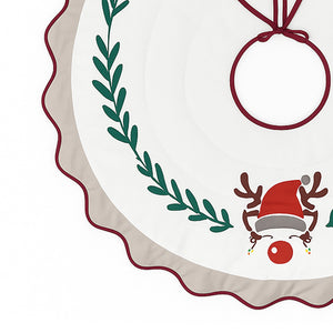Reindeer Design Scallop Christmas Tree Skirt