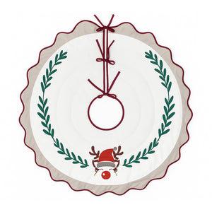 Reindeer Design Scallop Christmas Tree Skirt
