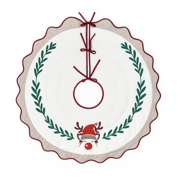 Reindeer Design Scallop Christmas Tree Skirt