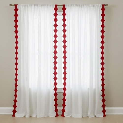 Reverse Scalloped Applique Embroidery Cotton Curtain (Set Of 2)