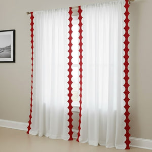 Reverse Scalloped Applique Embroidery Cotton Curtain (Set Of 2)