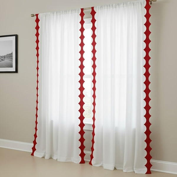 Reverse Scalloped Applique Embroidery Cotton Curtain (Set Of 2)