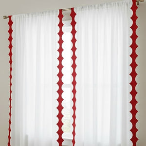 Reverse Scalloped Applique Embroidery Cotton Curtain (Set Of 2)