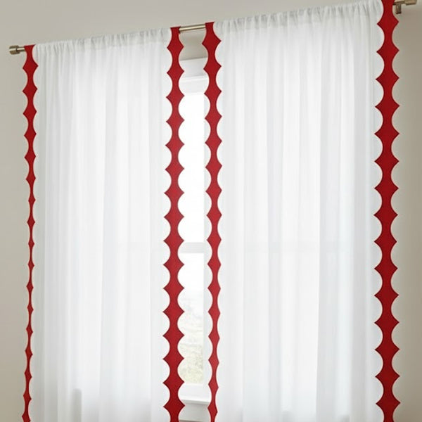 Reverse Scalloped Applique Embroidery Cotton Curtain (Set Of 2)