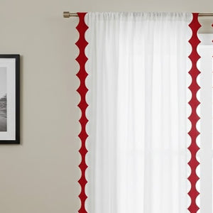 Reverse Scalloped Applique Embroidery Cotton Curtain (Set Of 2)
