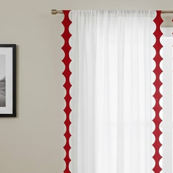 Reverse Scalloped Applique Embroidery Cotton Curtain (Set Of 2)