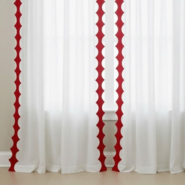 Reverse Scalloped Applique Embroidery Cotton Curtain (Set Of 2)
