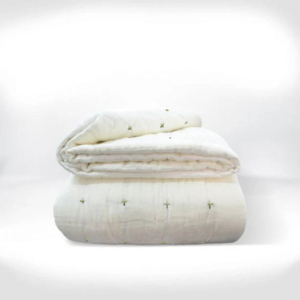 Plus-Stitch Linen Bed Coverlet