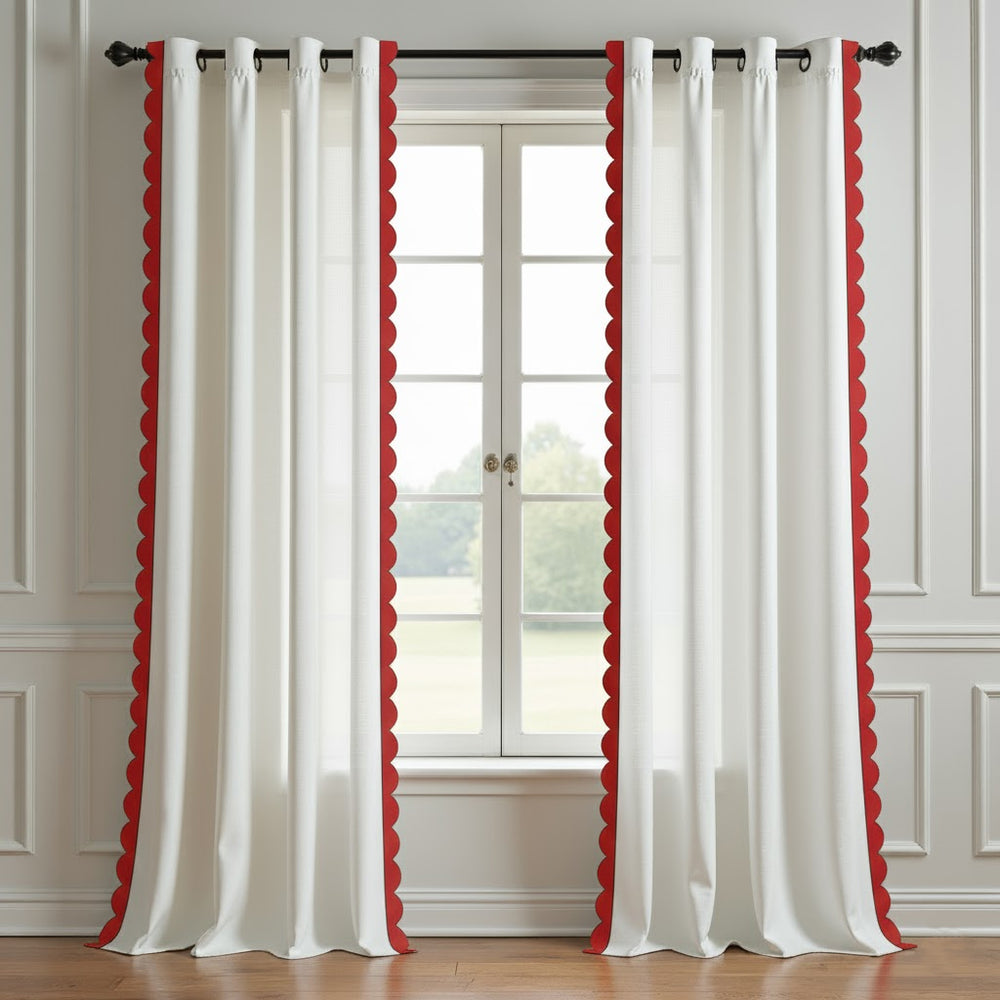 Scalloped & Wavy Applique Embroidery Cotton Curtain (Set Of 2)