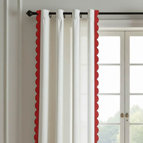 Scalloped & Wavy Applique Embroidery Cotton Curtain (Set Of 2)