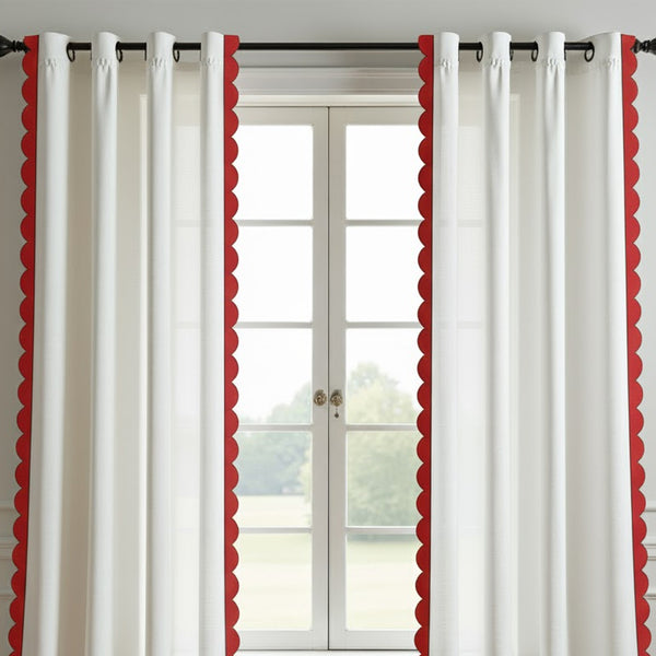 Scalloped & Wavy Applique Embroidery Cotton Curtain (Set Of 2)