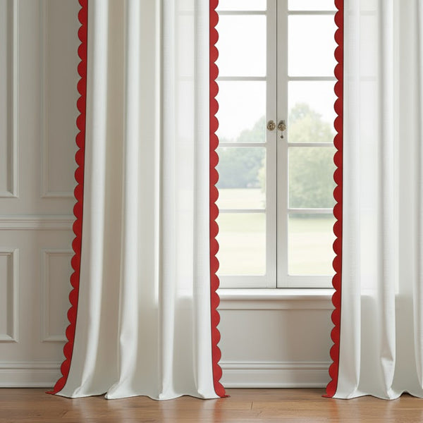 Scalloped & Wavy Applique Embroidery Cotton Curtain (Set Of 2)