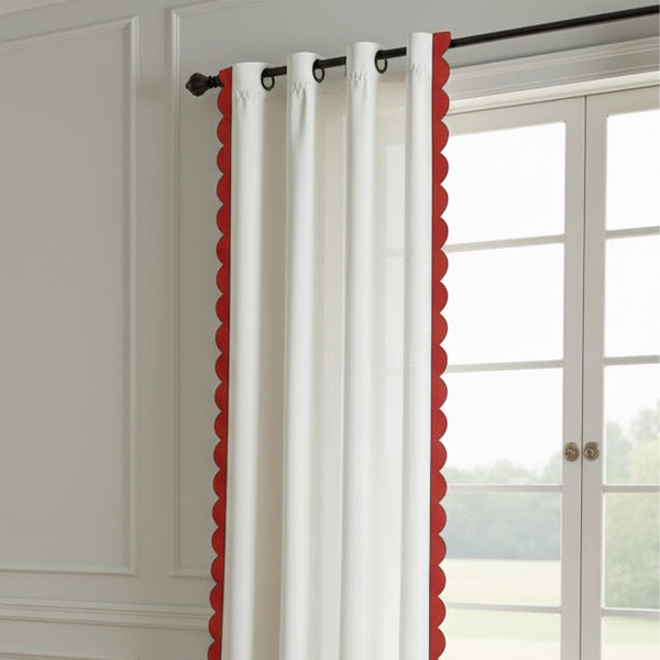Scalloped & Wavy Applique Embroidery Cotton Curtain (Set Of 2)