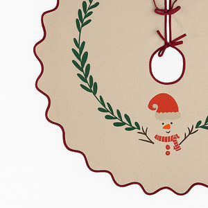 Snowman Design Scallop Christmas Tree Skirt