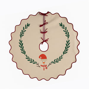 Snowman Design Scallop Christmas Tree Skirt