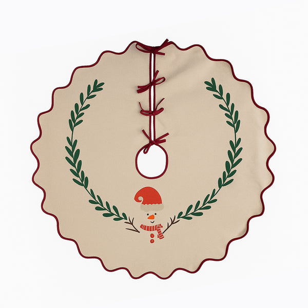 Snowman Design Scallop Christmas Tree Skirt