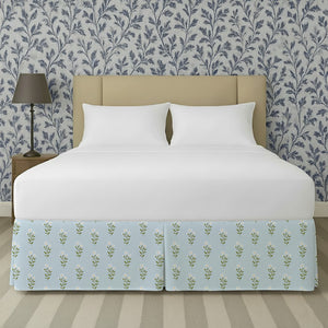 Vintage Blue Ditsy Floral Printed Tailored Bed Skirt