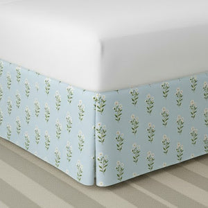 Vintage Blue Ditsy Floral Printed Tailored Bed Skirt