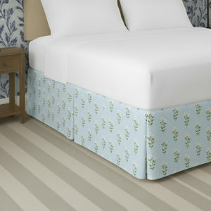 Vintage Blue Ditsy Floral Printed Tailored Bed Skirt