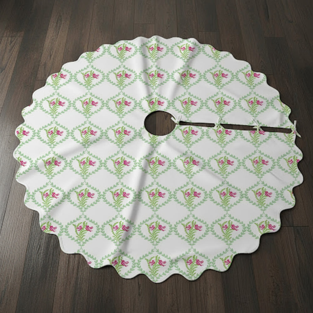 Vintage Floral Bird Christmas Tree Skirt