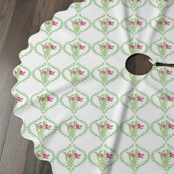 Vintage Floral Bird Christmas Tree Skirt