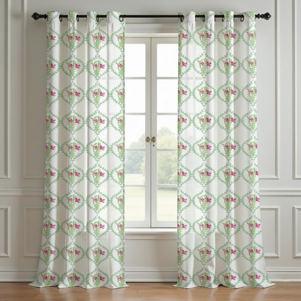 Vintage Floral Bird Curtain (Set Of 2)