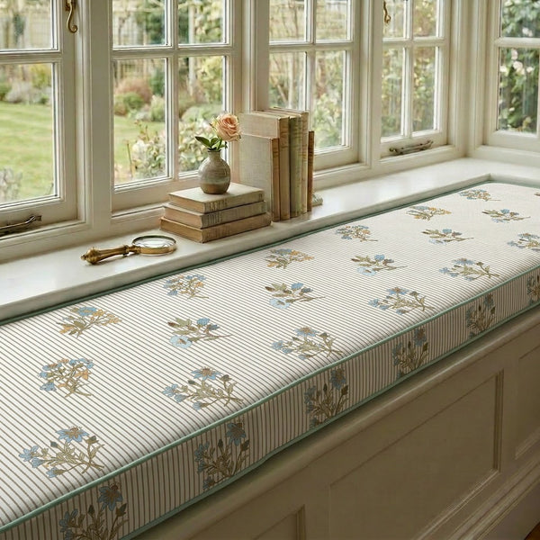 Vintage Floral Pinstripe Custom Bench Cushion