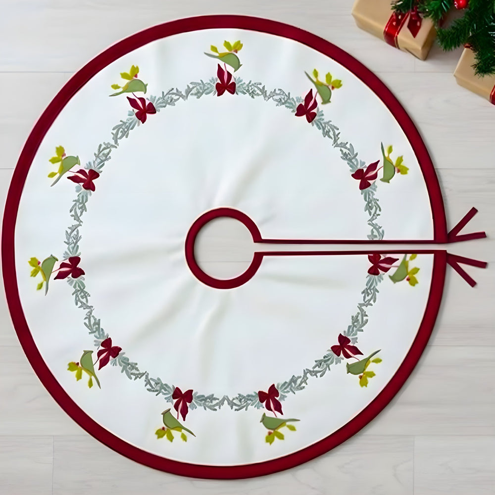 Whimsical Holiday Bird Christmas Tree Skirt