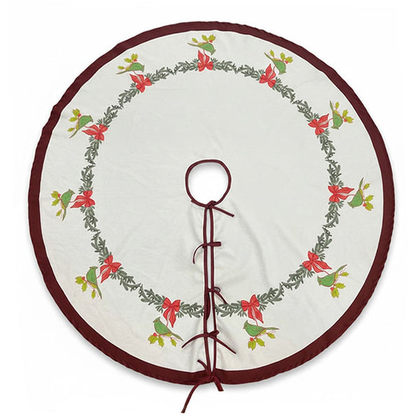 Whimsical Holiday Bird Christmas Tree Skirt