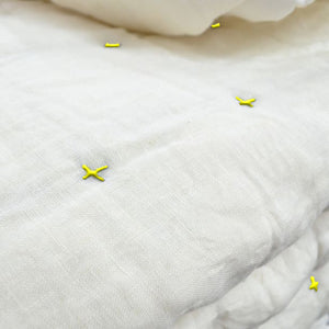 Plus-Stitch Linen Bed Coverlet