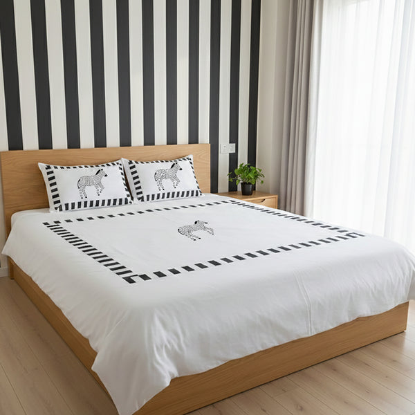 Zebra Embroidered Applique Design Duvet cover Set
