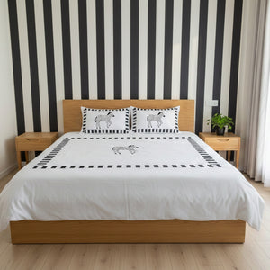 Zebra Embroidered Applique Design Duvet cover Set