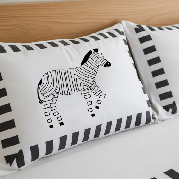 Zebra Embroidered Applique Design Duvet cover Set