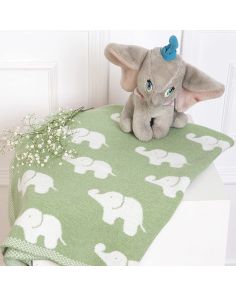 Elephant Green Knitted Cotton Baby Blanket