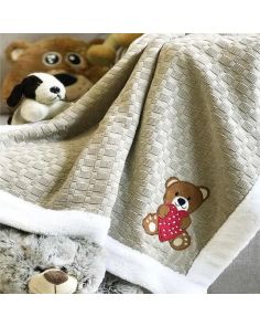 Teddy Heart Fur Knitted Cotton Baby Blanket