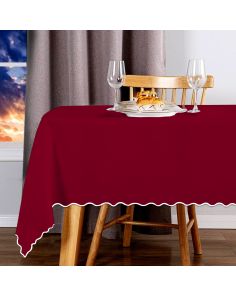 Scallop Embroidery Sateen Cotton Solid Table Cloth - Burgundy