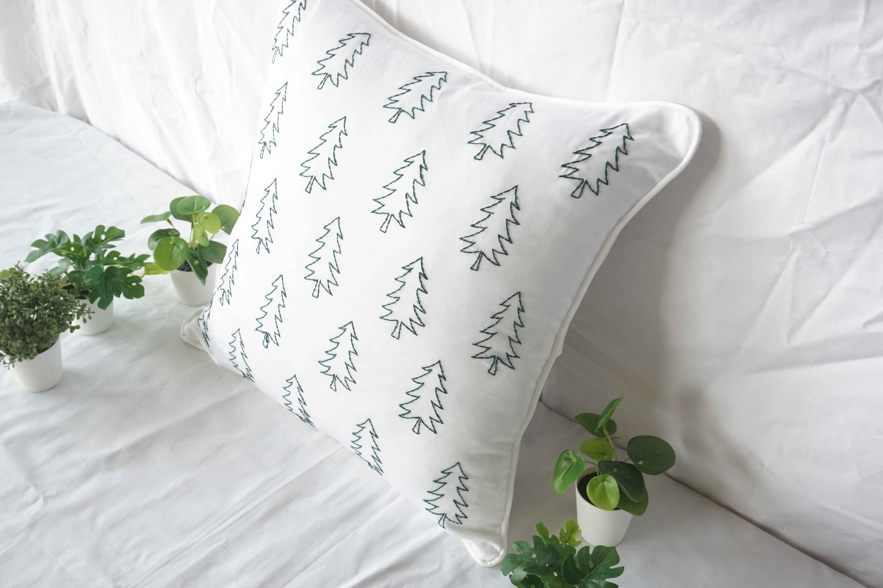 Christmas Tree Sled Embroidered Lumbar Pillow