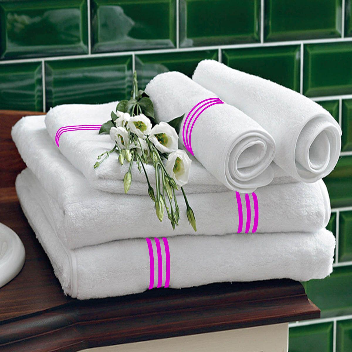 Cotton Triple Embroidered Bath Towels Set Set of 2