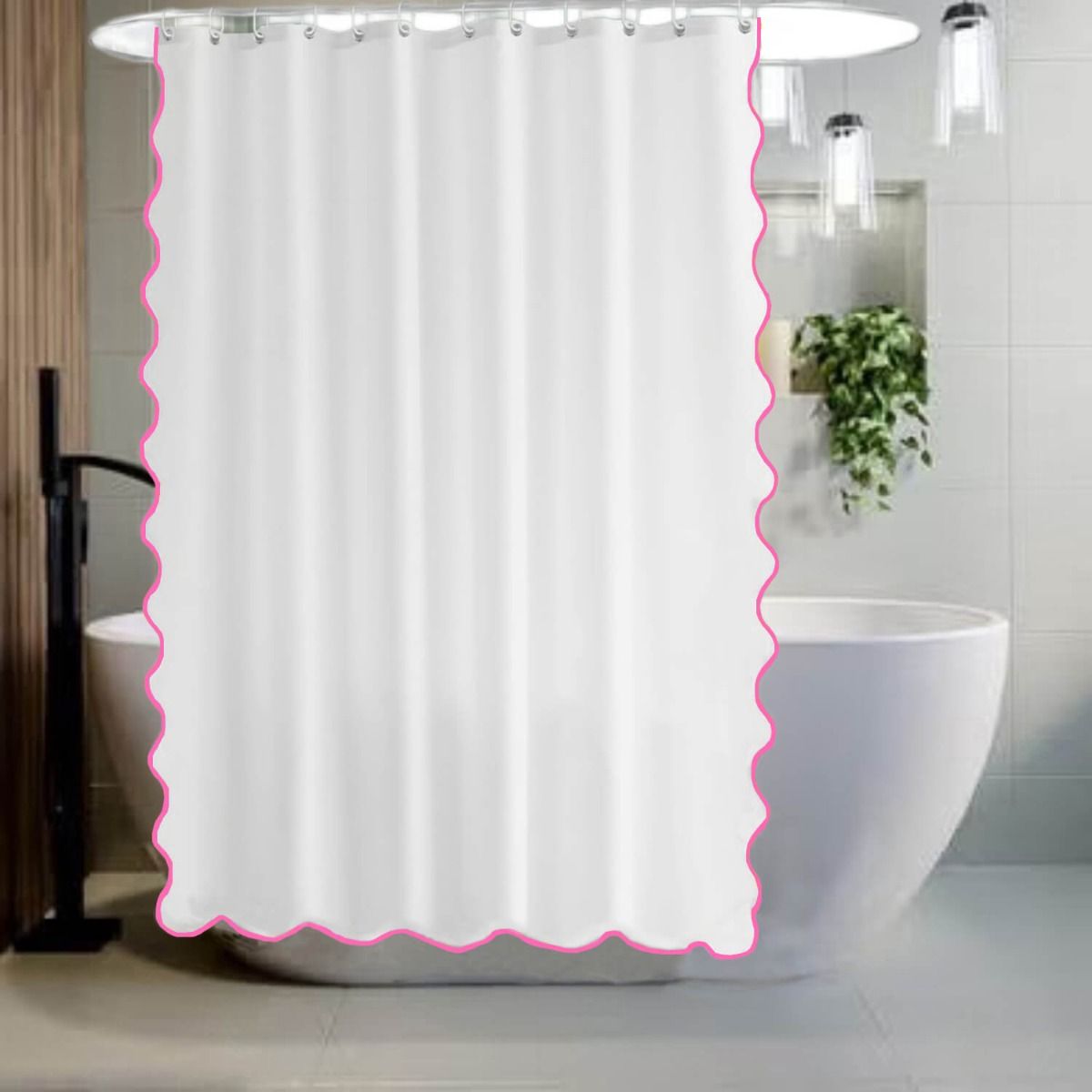 Scallop Embroidery Shower Cotton Curtain